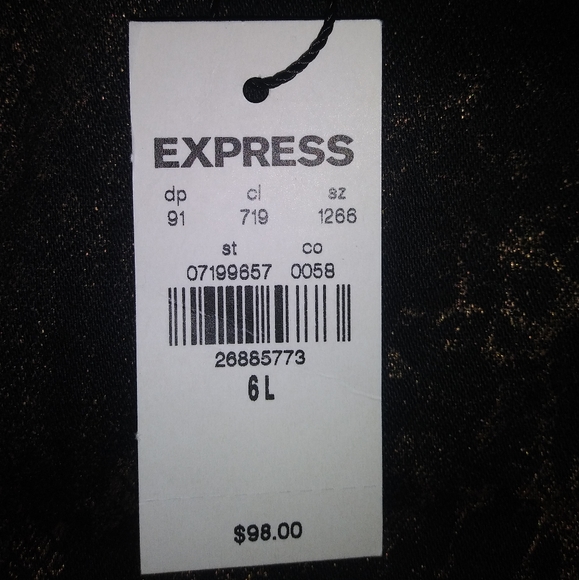 NWT Women's Express Skinny Mid Rise Jeans Size 6L Black With Metallic Pattern - Picture 3 of 11